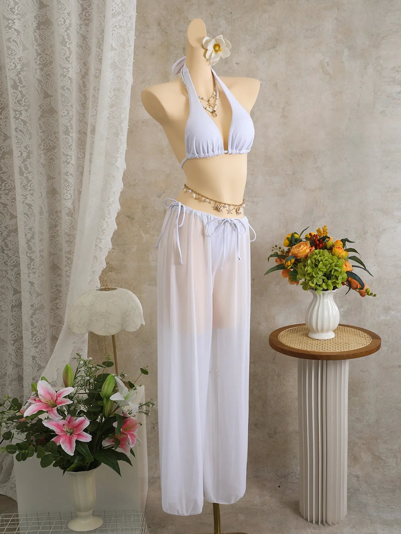 Sexy Holiday Long Pants 3 Piece Bikini Set