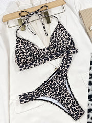 Sexy Strappy Halter Leopard Bikini