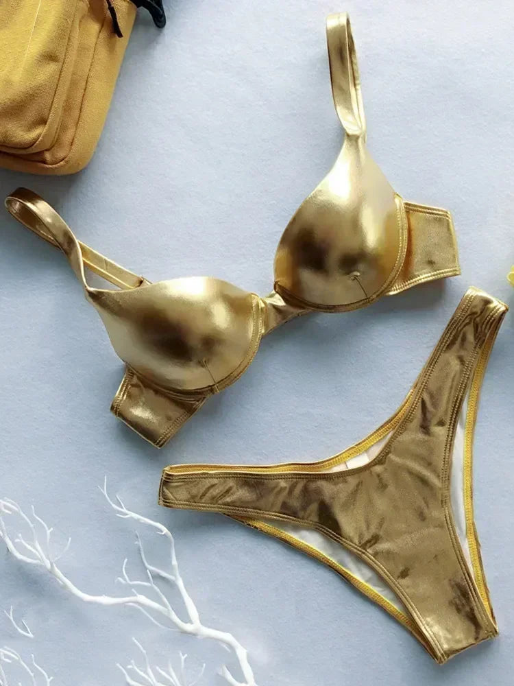 Shiny PU Faux Leather Bikini