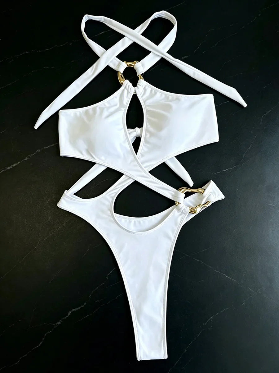Sexy Halter Tummy Cut Out Monokini Women Thong Swimwear One Piece Swimsuit