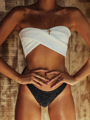 Sexy Sparkling Shiny Ribbed Bandeau Bikini