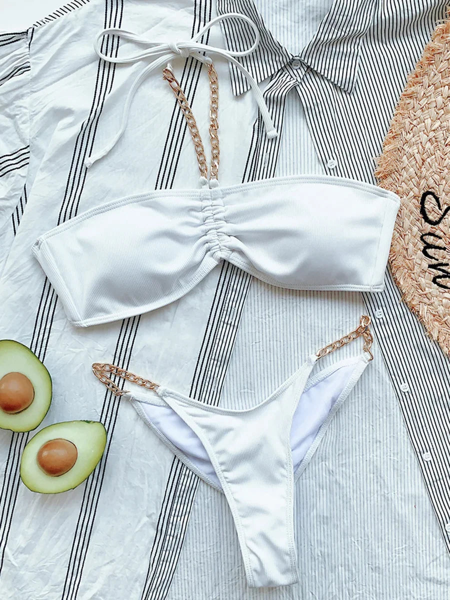 New Halter Ribbed Brazilian Bikini