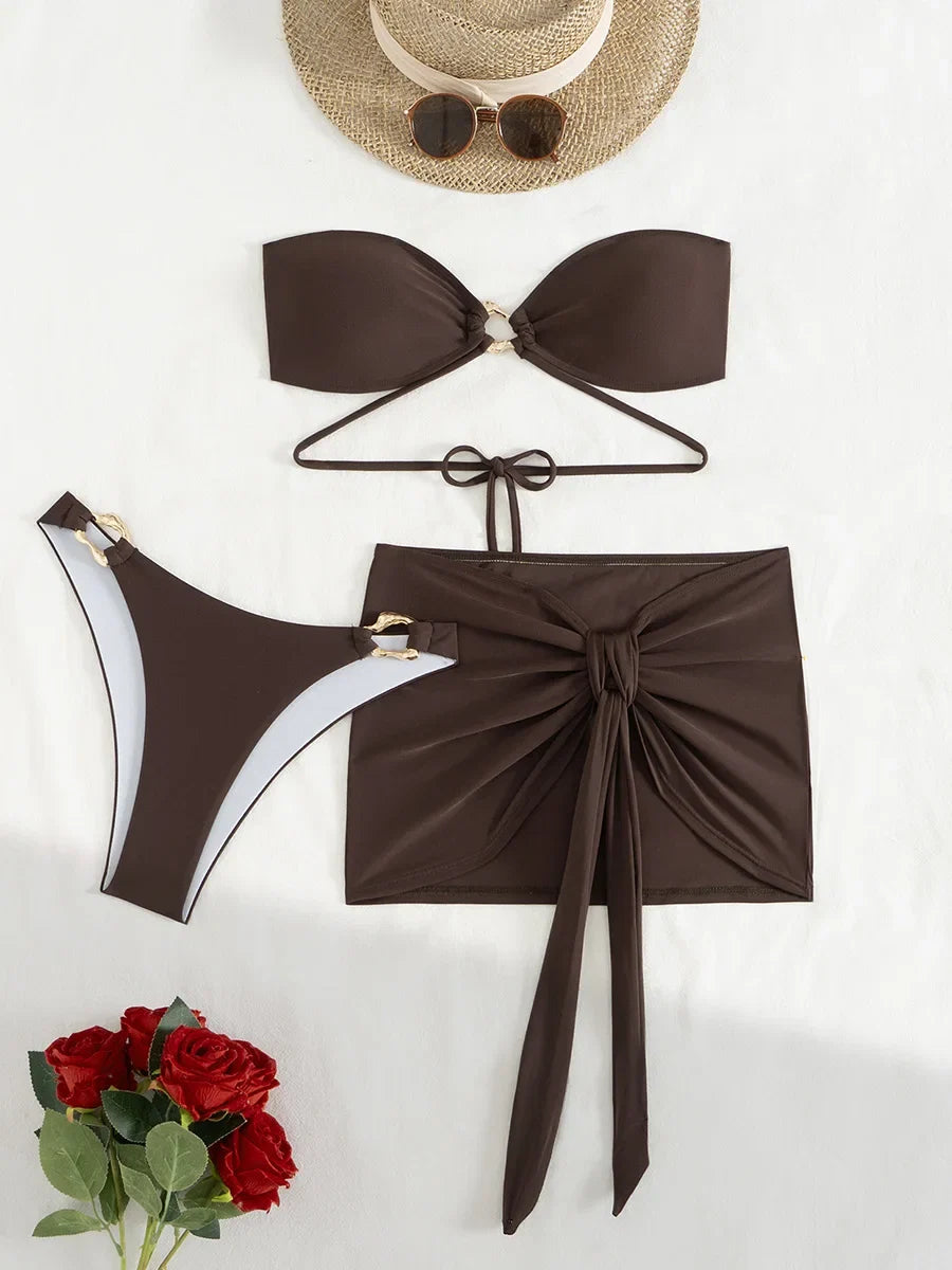 With Sarong Skirt Bandeau Bikini