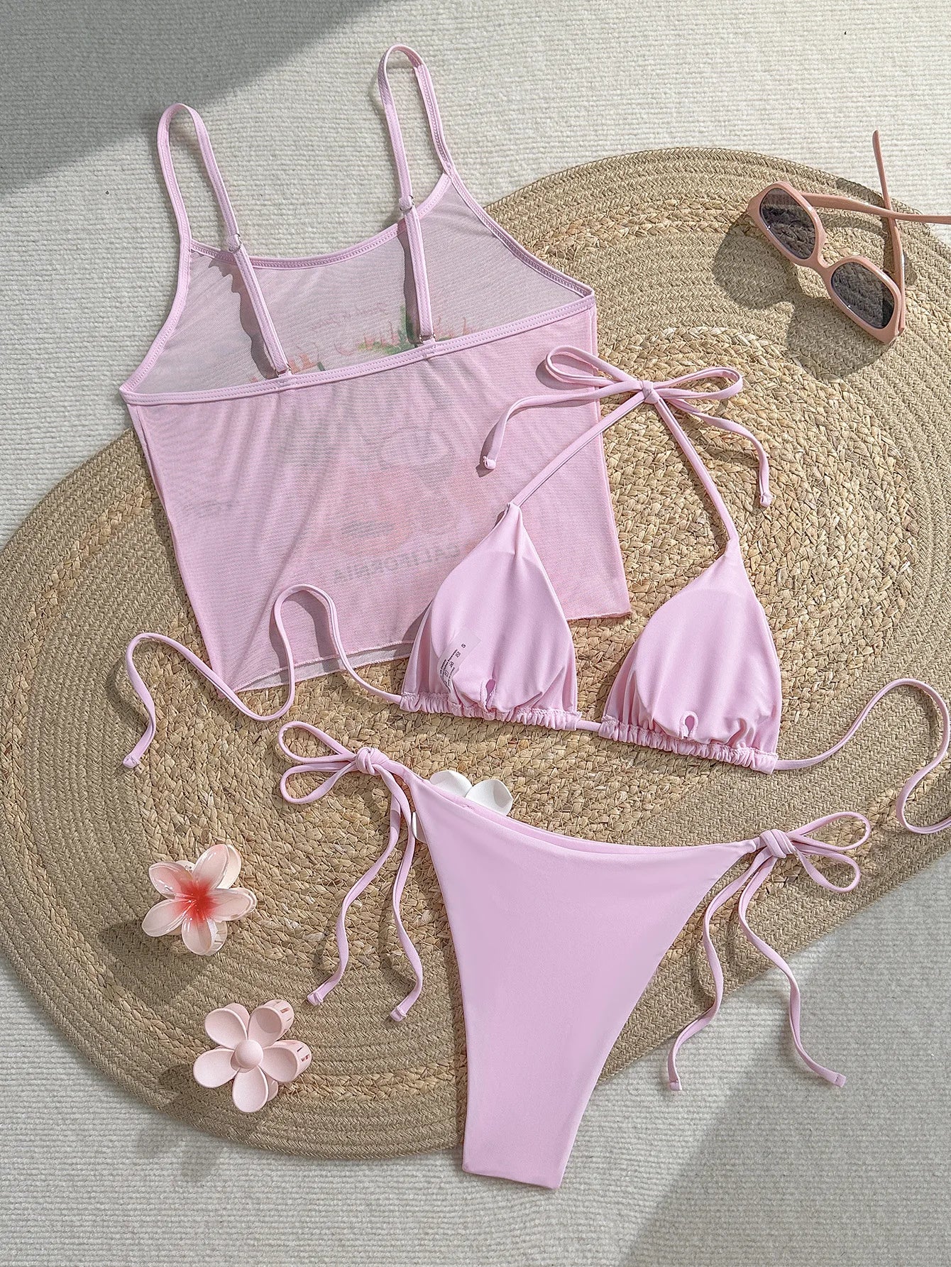Sexy Yellow Fruit Print Cover Up Bikini Set