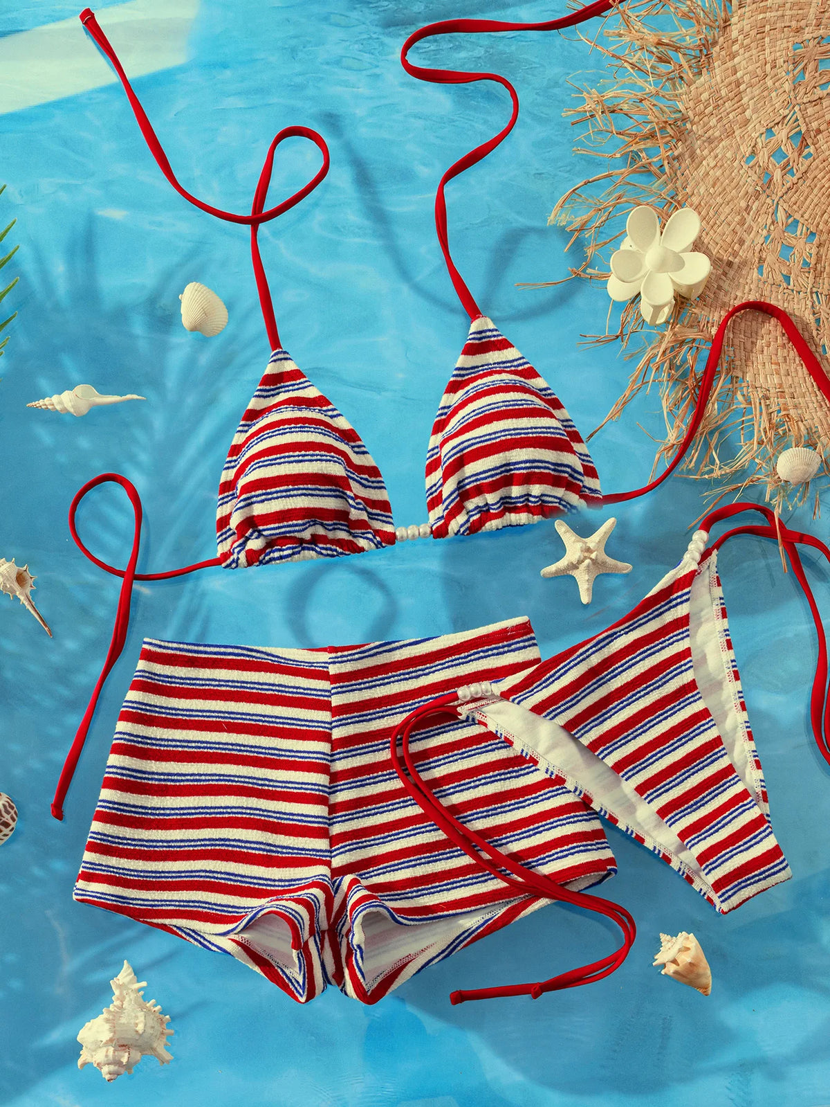 Sexy Red Striped Bikini Set