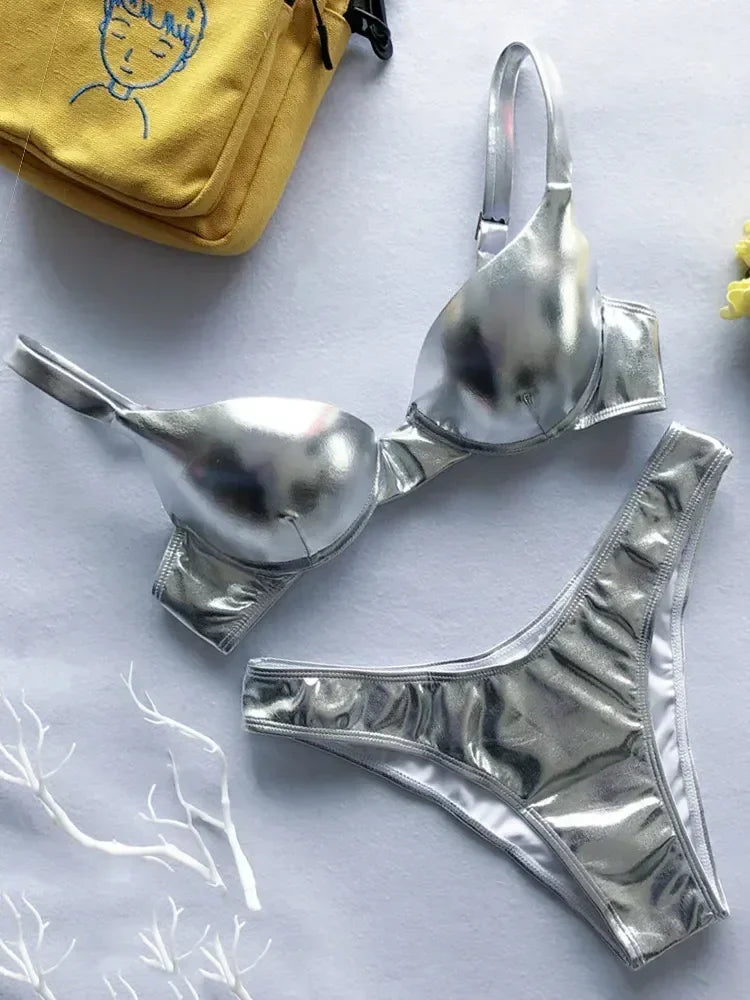 Shiny PU Faux Leather Bikini