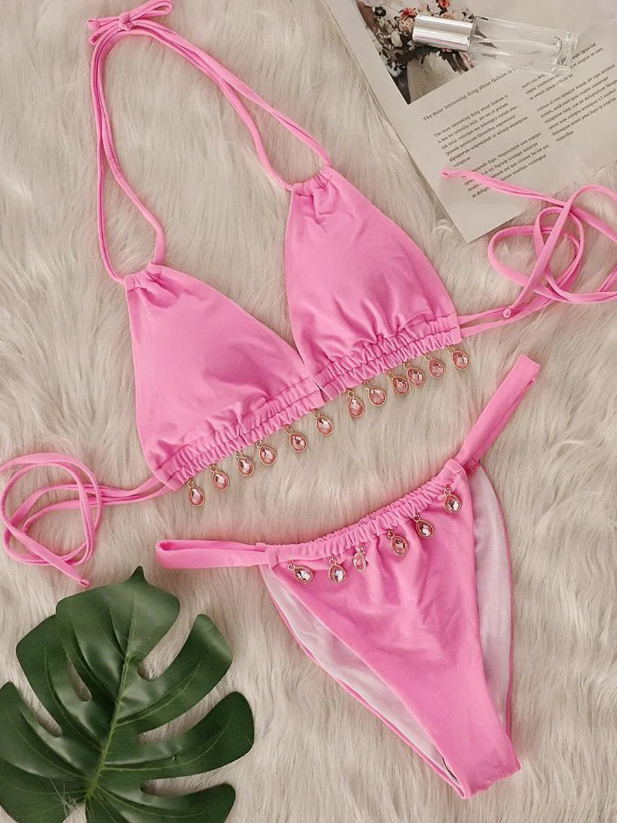 Halter Luxury Rhinestone Diamond Bikini