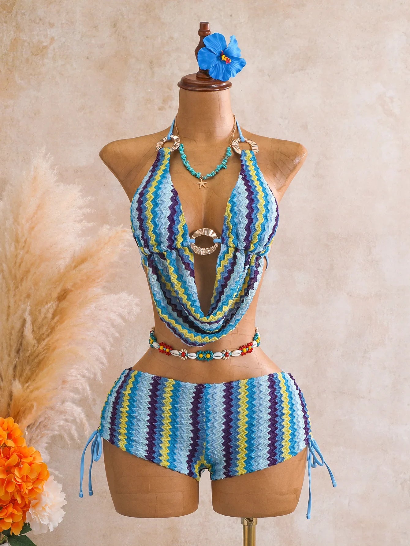 Vintage Orange Striped Bikini Set
