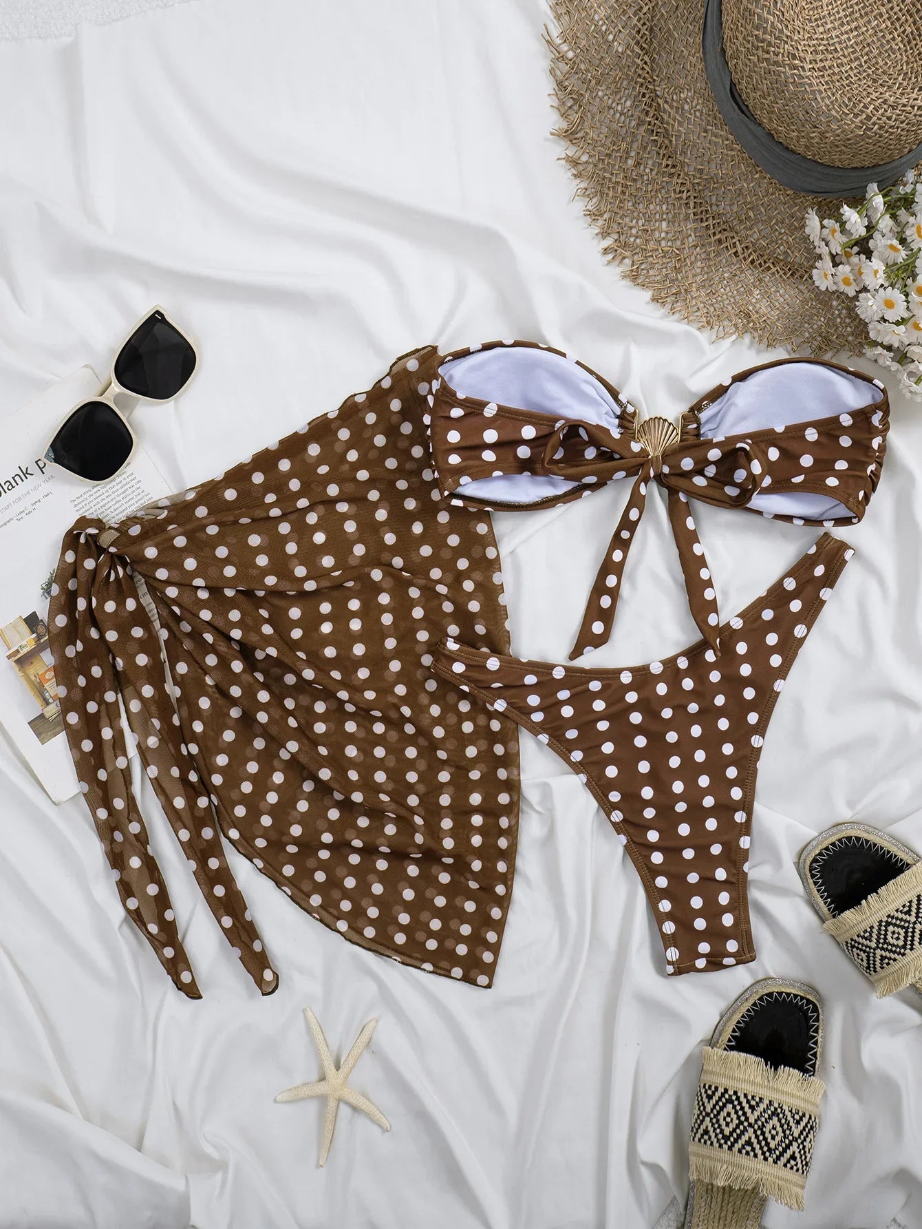 Coffee Polka Dot Print Bikini Set