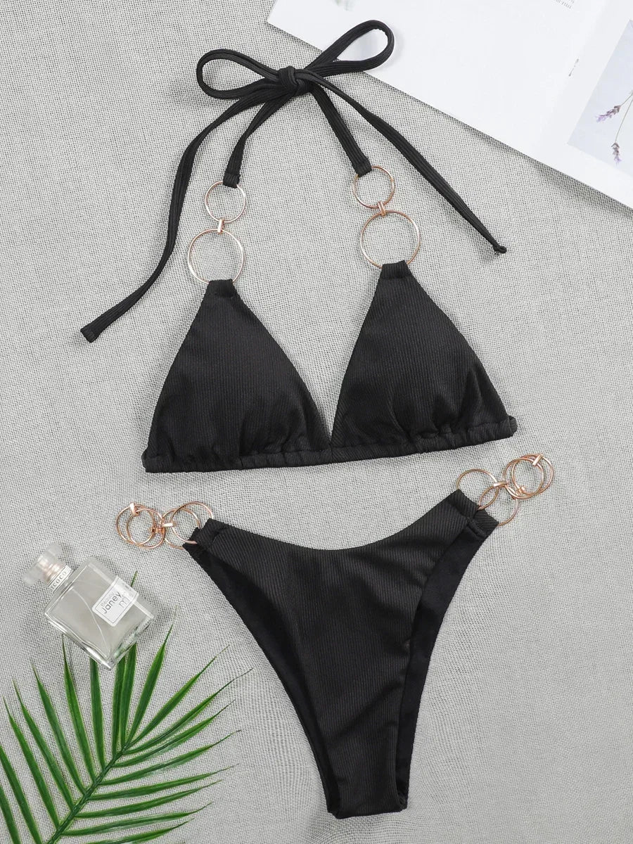 Sexy Metal Rings Halter Bikini