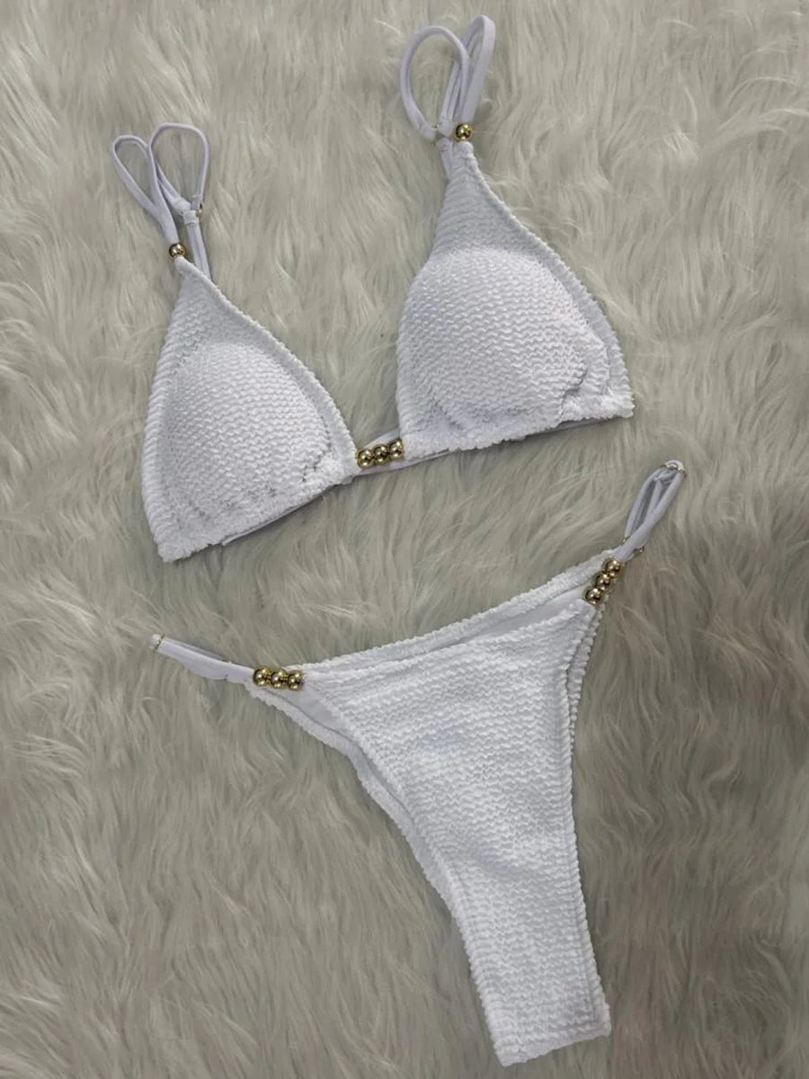 Wrinkled Pleated High Cut Brazilian Bikini