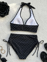 S - XL Polka Dot V Neck High Waist Bikini
