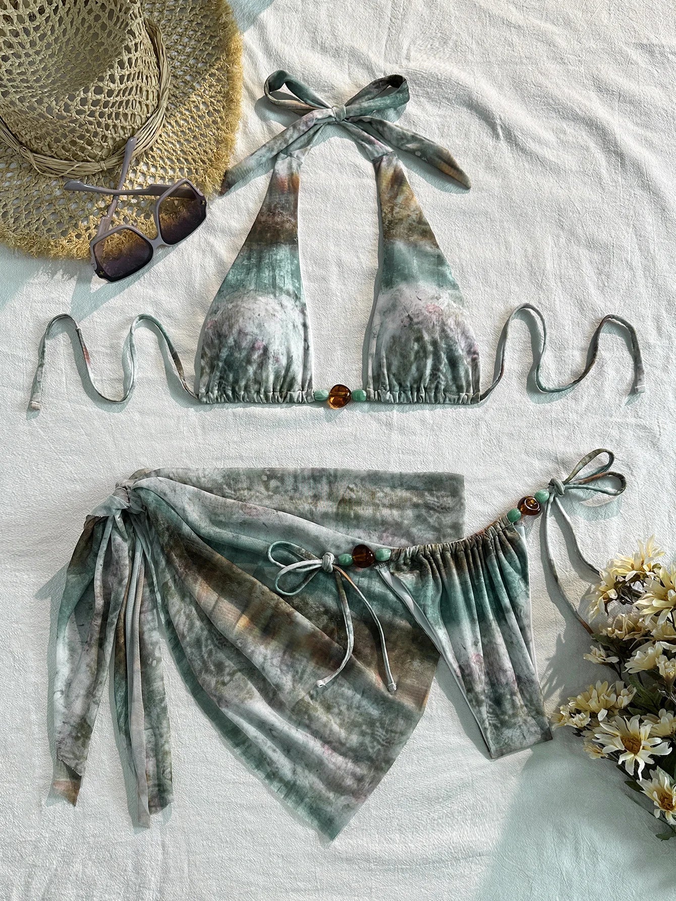 Green Tie Dye Ghradient Bikini Set