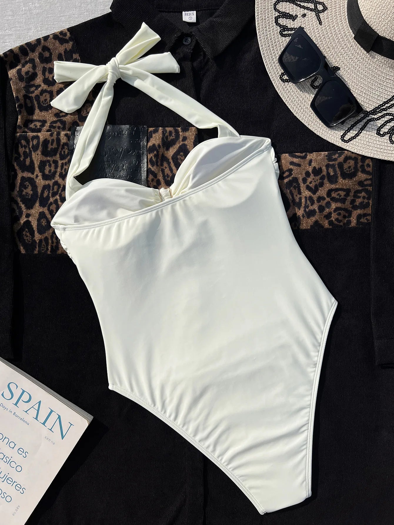 Hatler Metal Starfish Cut Out Pleate Backless One Piece Swimsuit