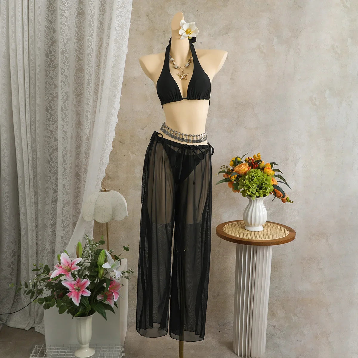 Sexy Holiday Long Pants 3 Piece Bikini Set