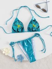 Sexy Blue 3D Flower Bikini Set