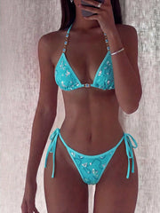 Shiny Sequin Floral Bikini Set