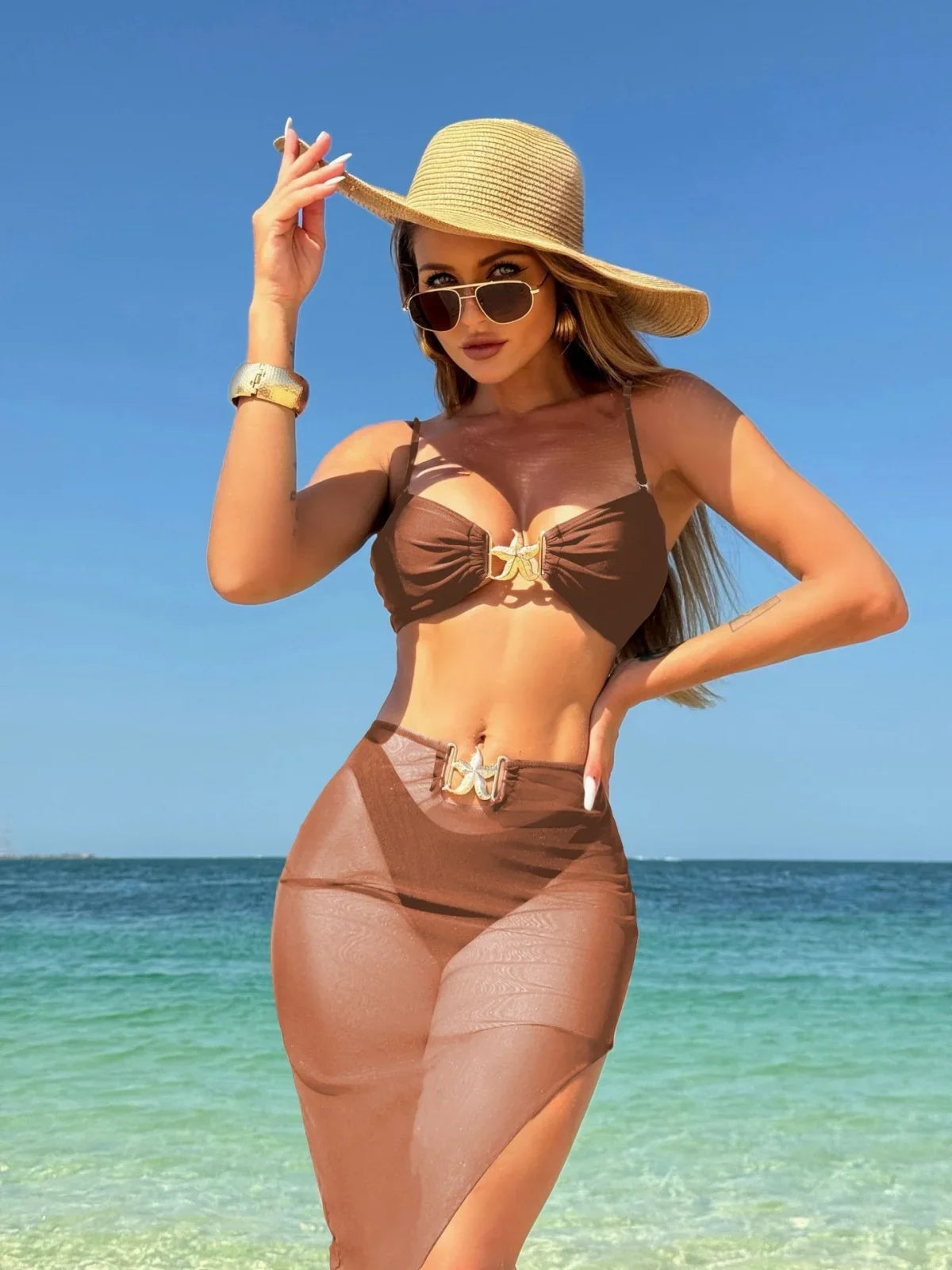 Sexy White Black Skirt 3 Piece Bikini Set