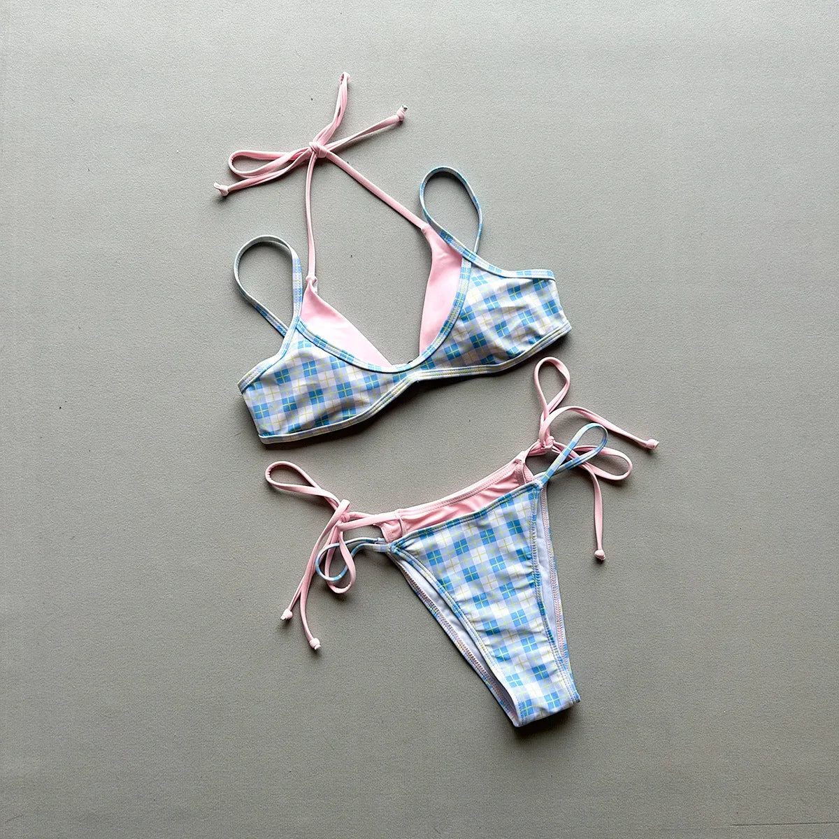 Sexy Brown Polka Dot Print Patchwork Bikini Set