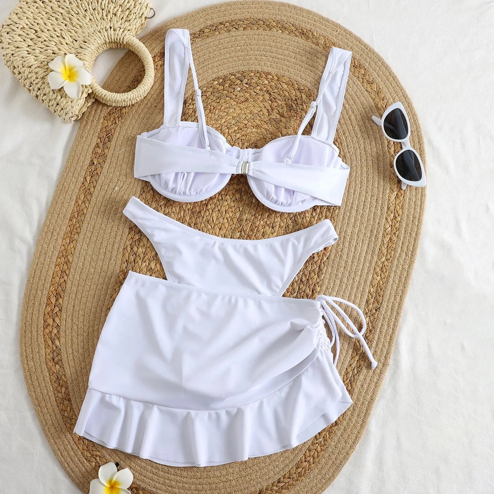 Vintage Ruffes Skirt 3 Piece Swimsuit