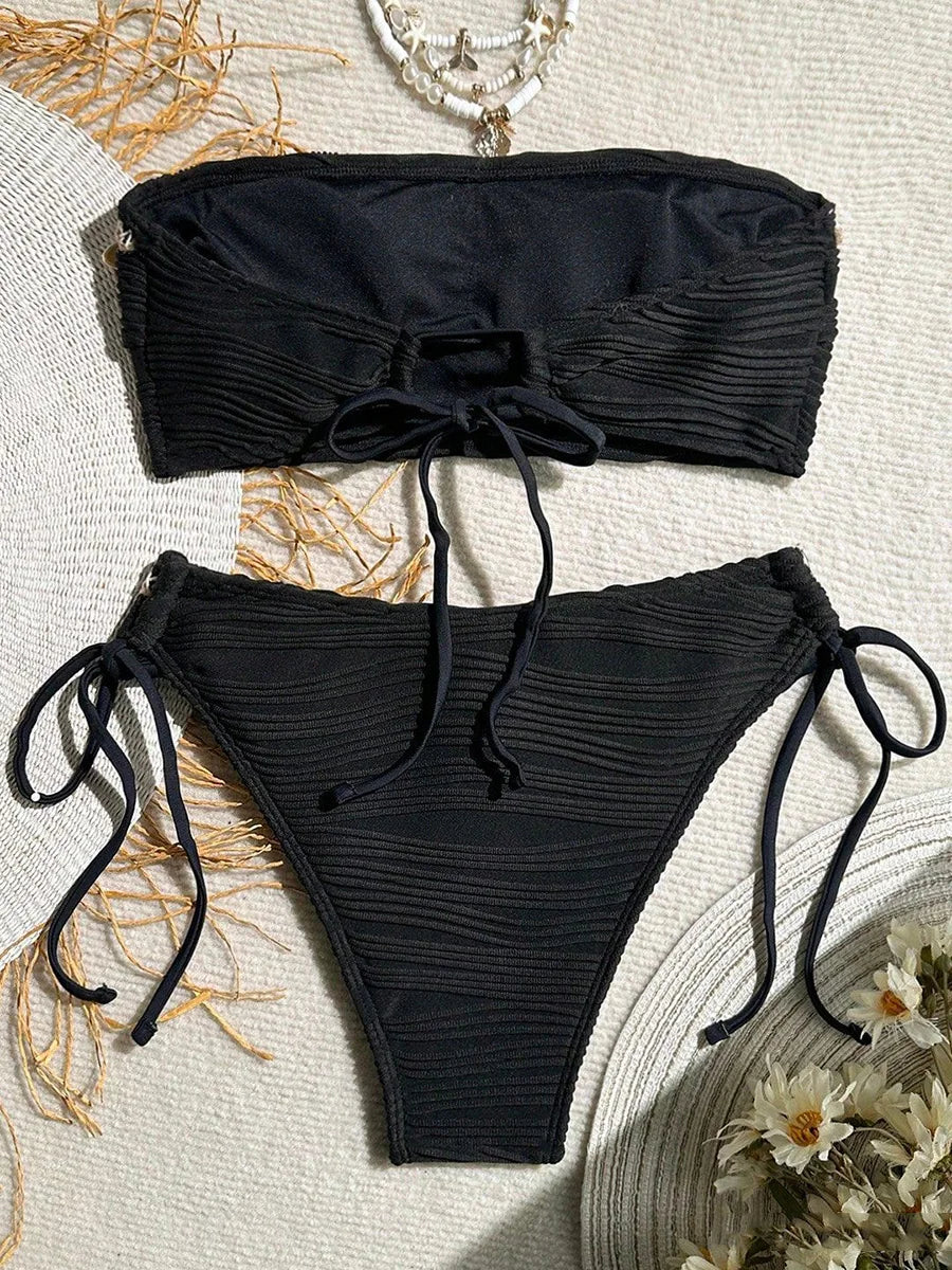 XS - XL Bandeau Wrinkled High Cut Bikini