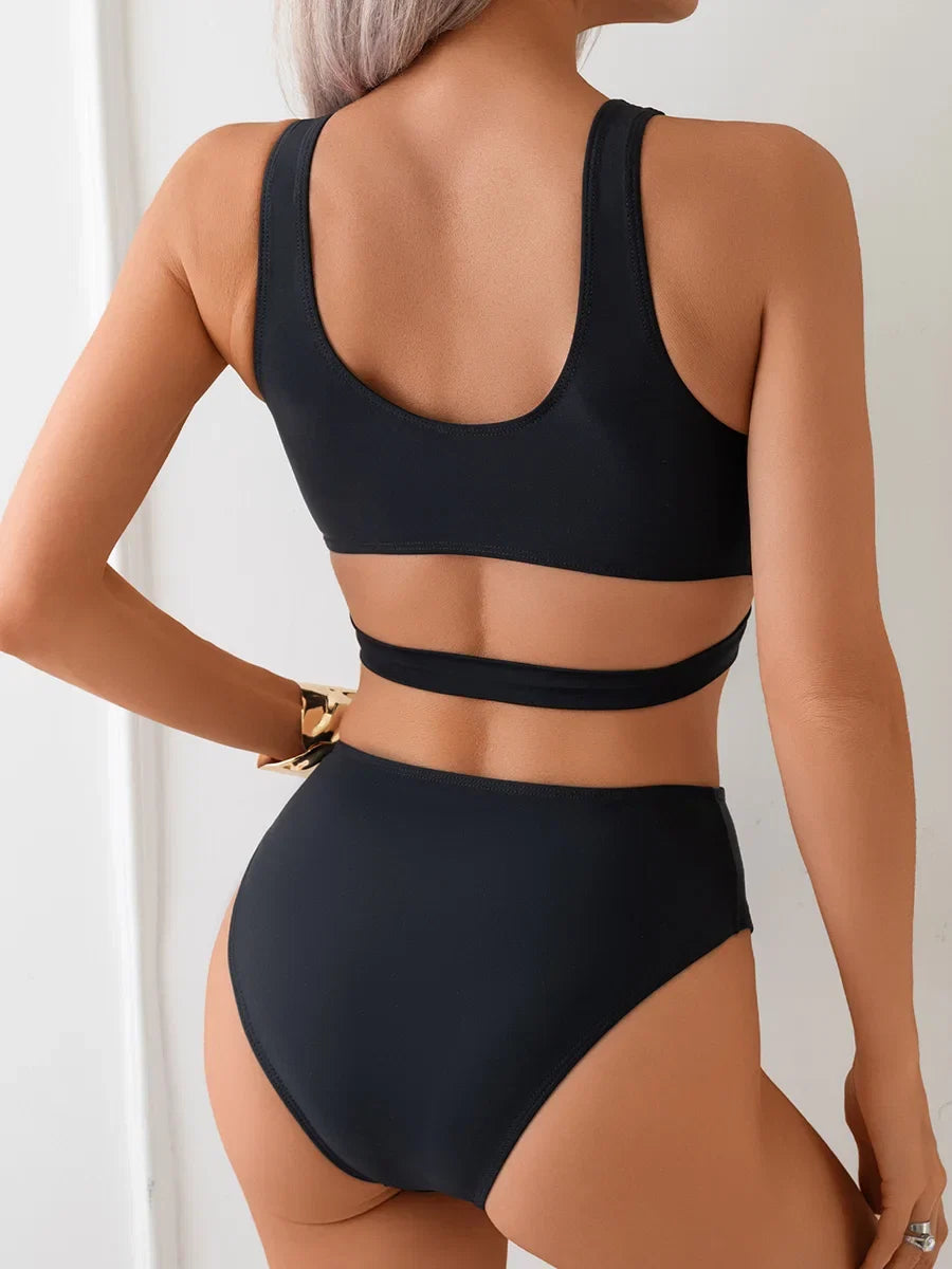 S - XL V Neck High Leg Cut One Piece Swimsuit