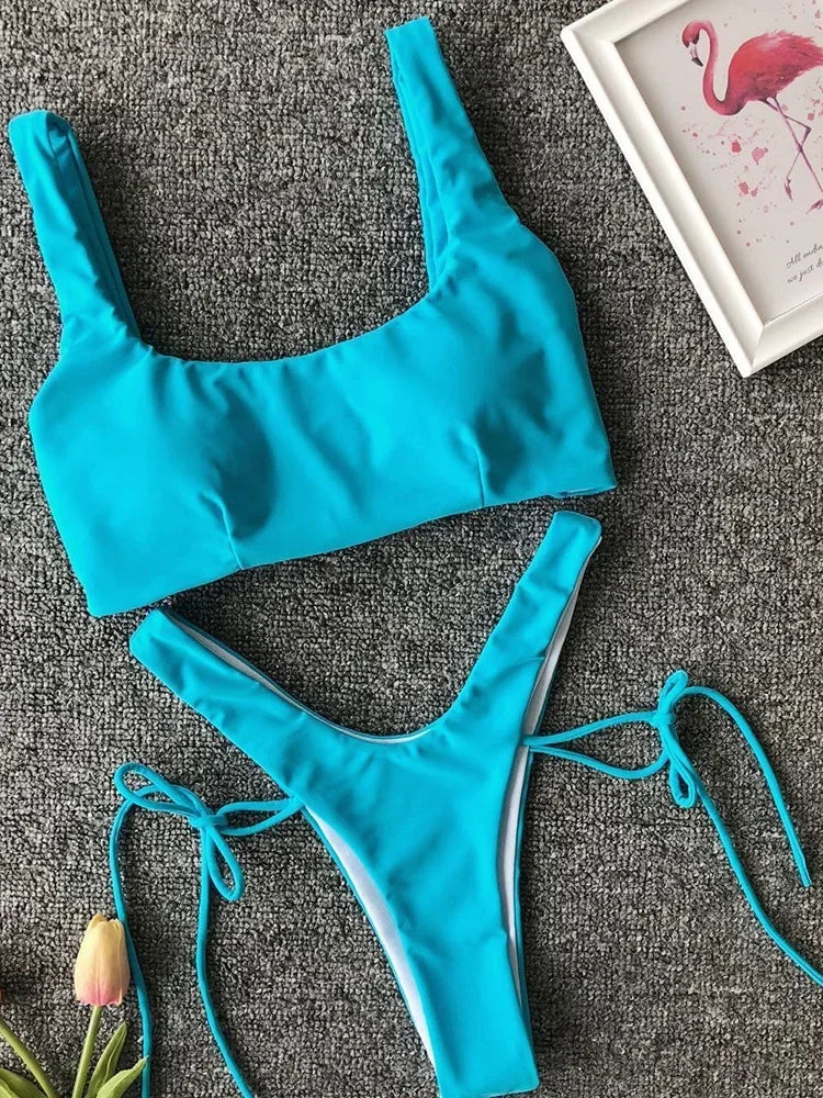 New Neon Green High Leg Cut Bikini