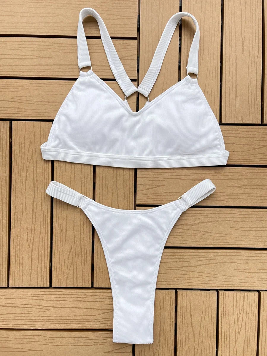 Sexy Ribbed Micro Thong Bikini