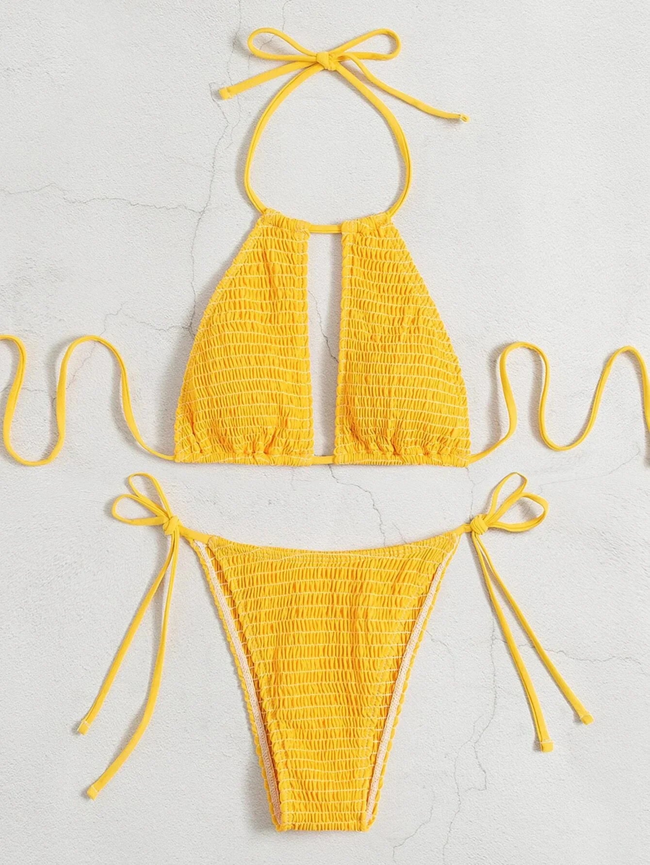 Orange Halter Neck Push Up Micro Swimsuit