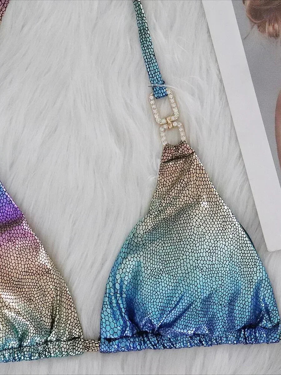 Shiny Halter Rhinestone Diamond Bikini