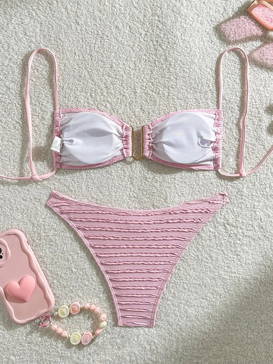 Wrinkled U Ring Bandeau Bikini