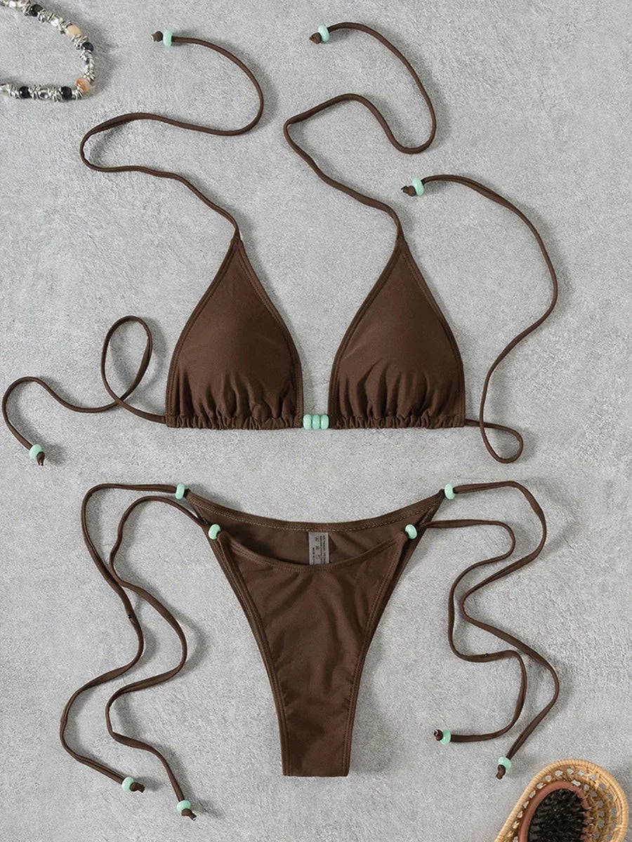 XS - L Halter High Cut Strappy Bikini