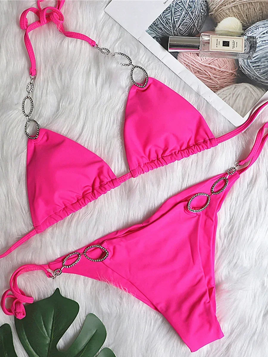 Sexy Halter Diamond Bikini