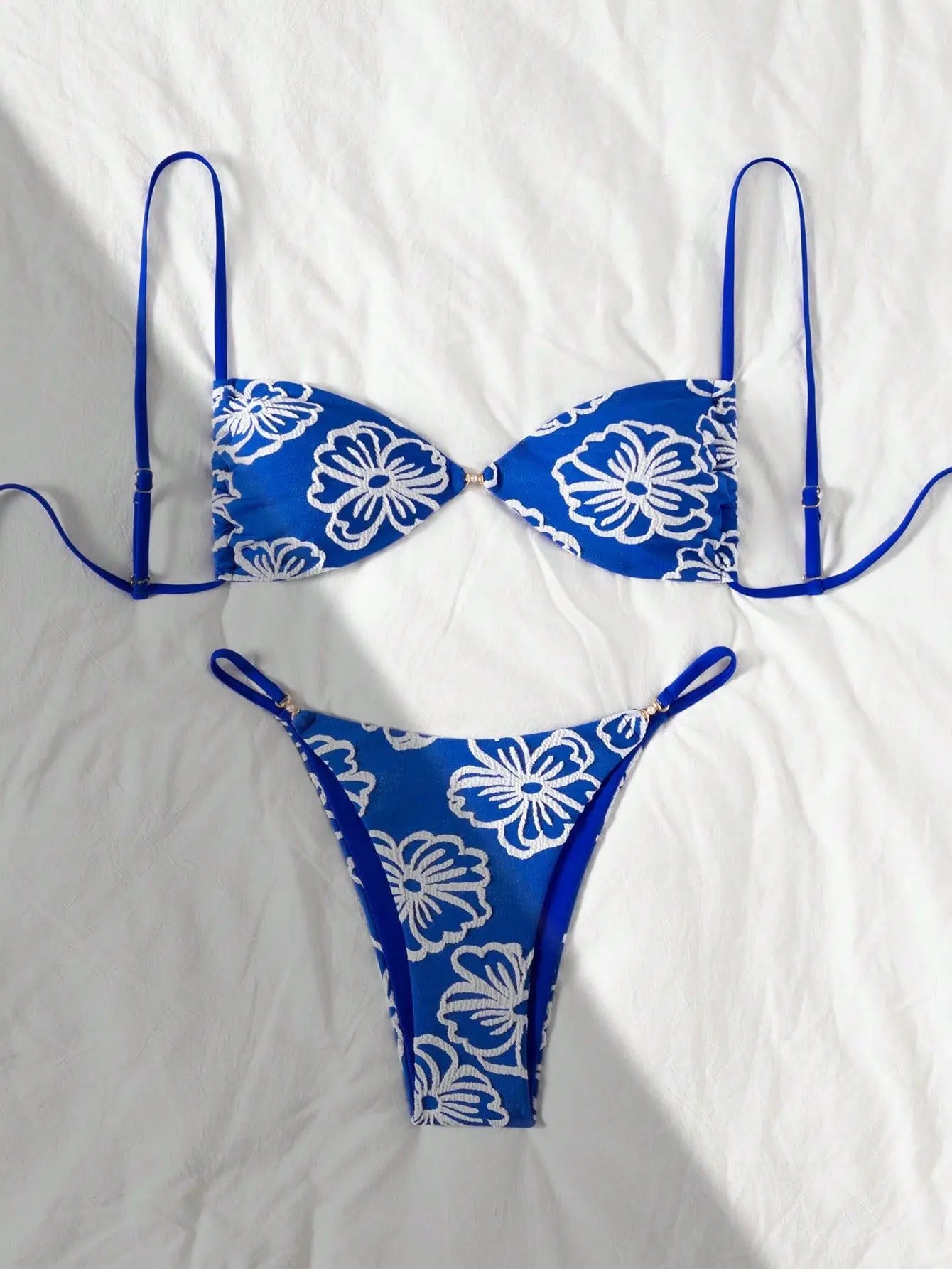 Sexy Blue Lace Flower Micro Bikini Set