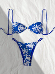 Sexy Blue Lace Flower Micro Bikini Set