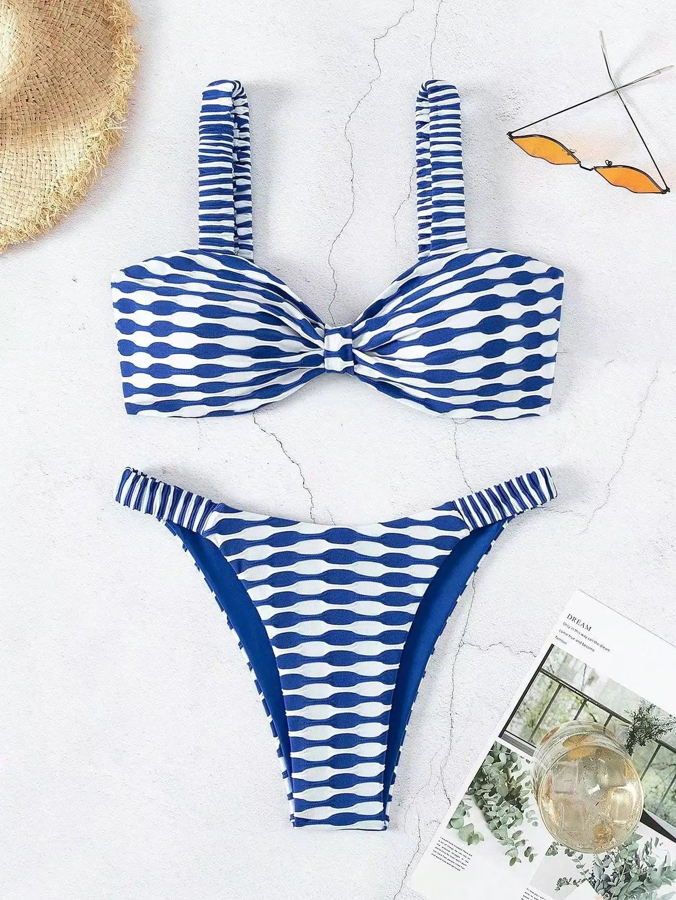 Sexy Khaki Plaid Print Bikini