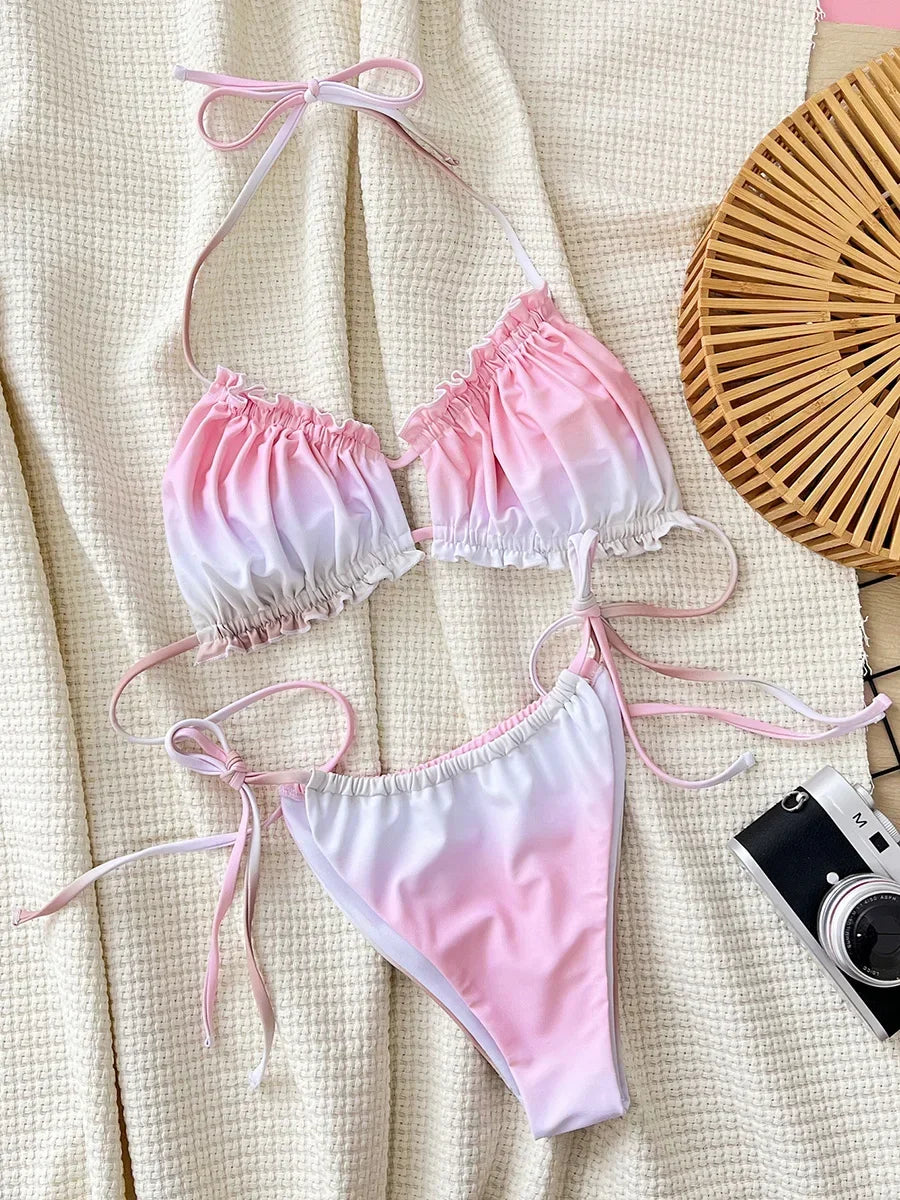 Pleated Ruched Ruffled Frill Bikini