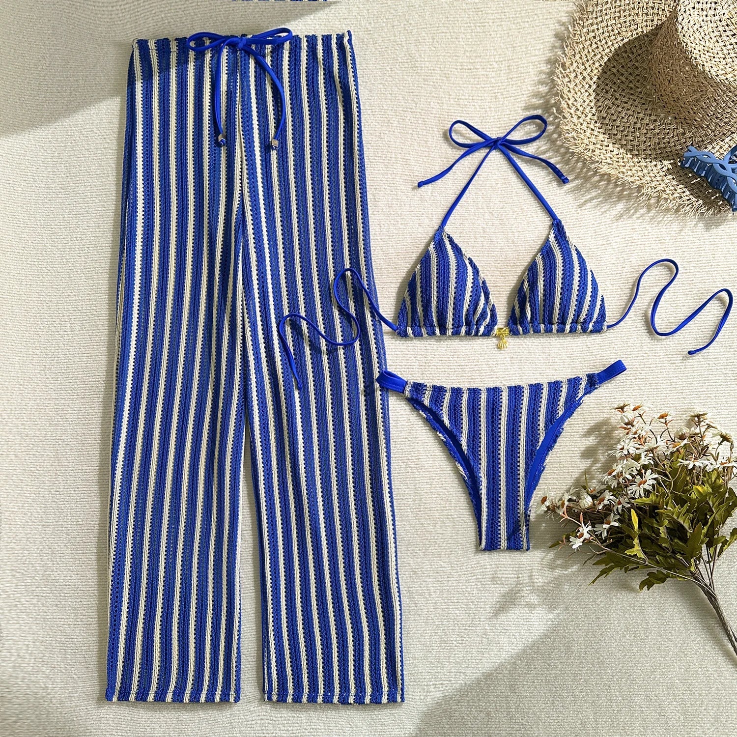 Vintage Red Striped Bikini Set