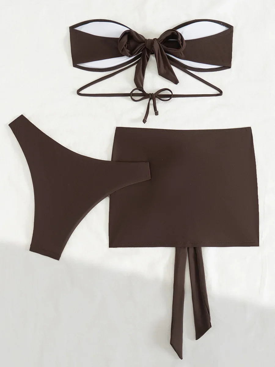 With Sarong Skirt Bandeau Bikini