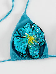 Sexy Blue 3D Flower Bikini Set