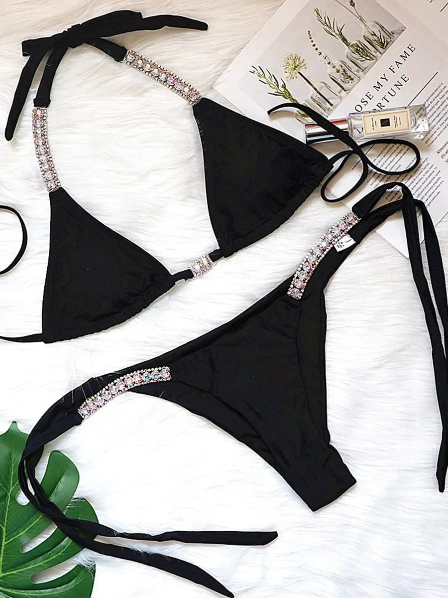 Sexy Halter Crystal Diamond Bikini