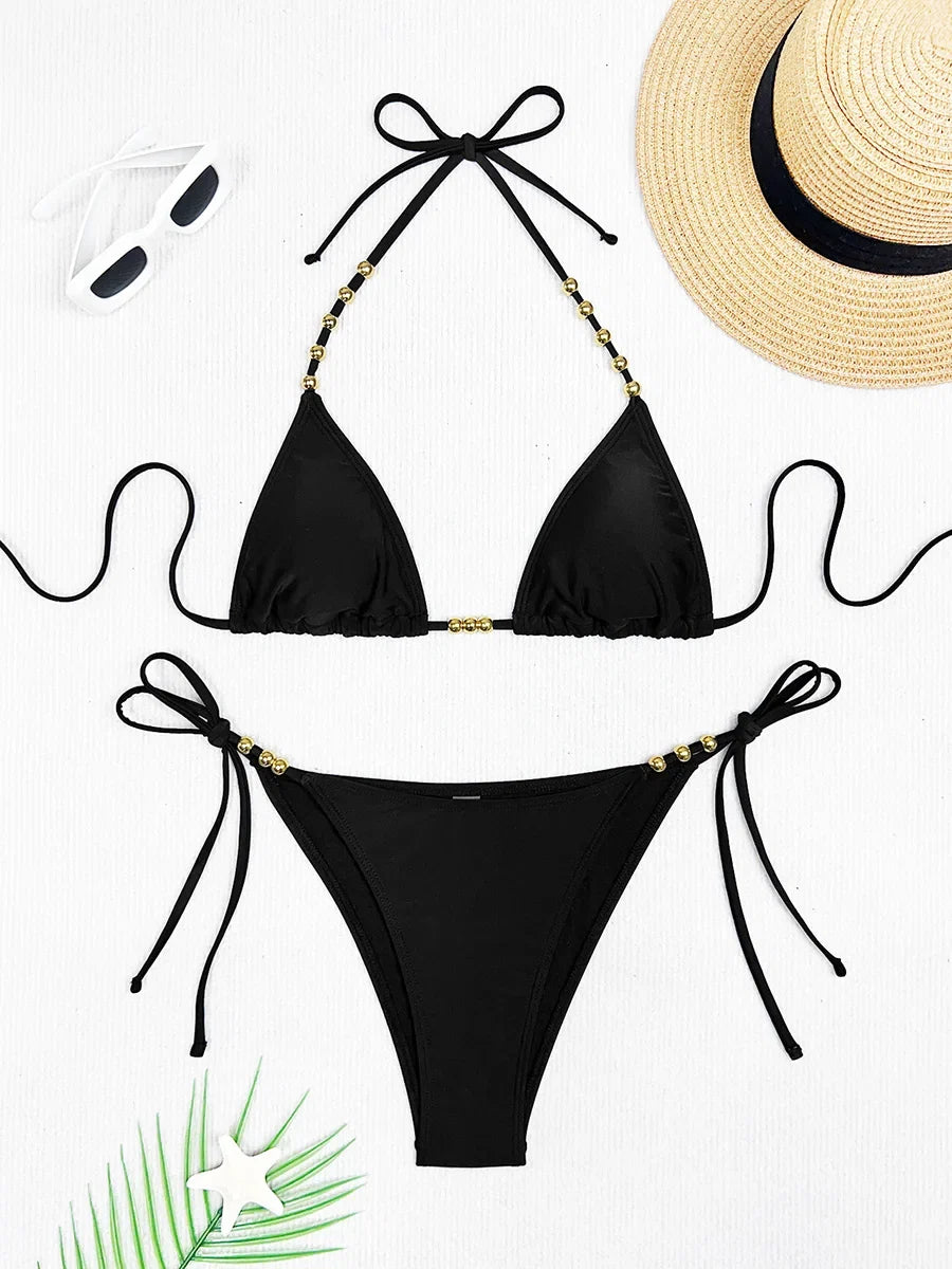 XS - L Halter High Cut Strappy Bikini