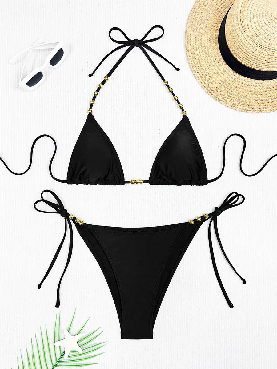 XS - L Halter High Cut Strappy Bikini