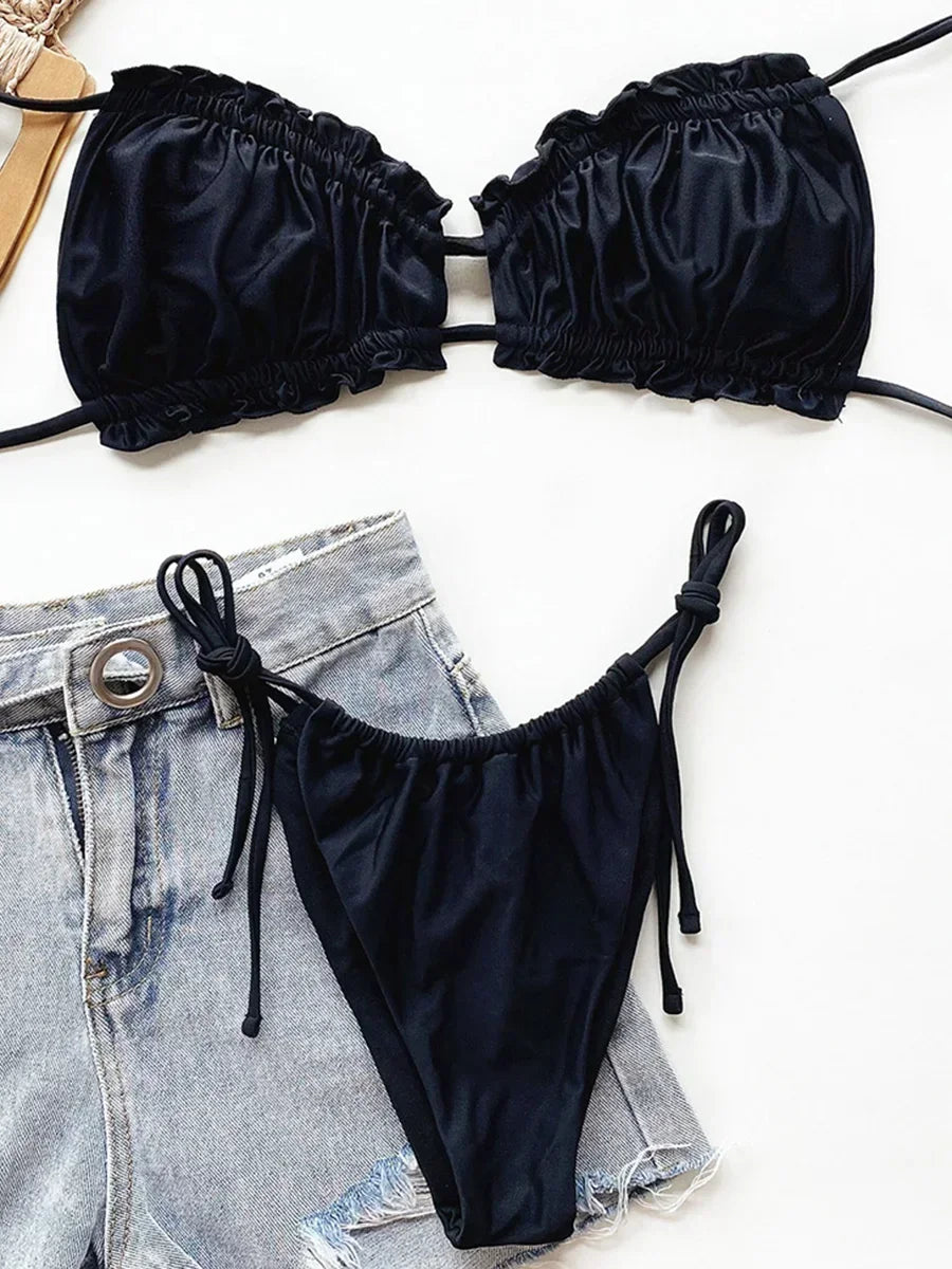 Leopard Ruffled Frilled Pleated Ruched Bikini