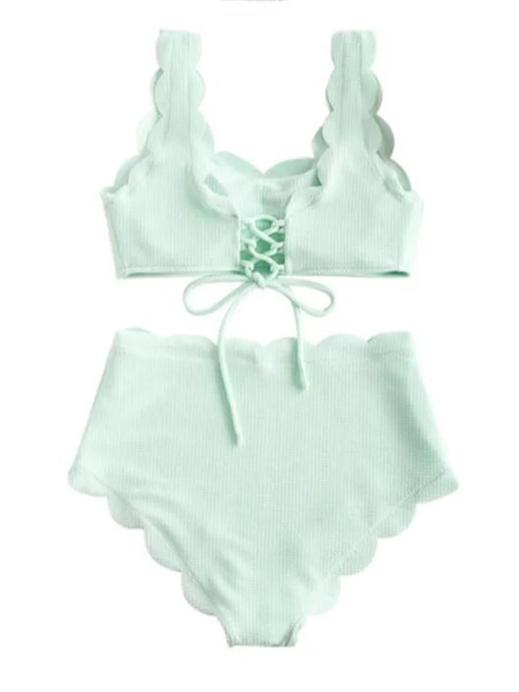 Solid Blue Two Pieces Swimsuit