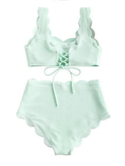 Solid Blue Two Pieces Swimsuit