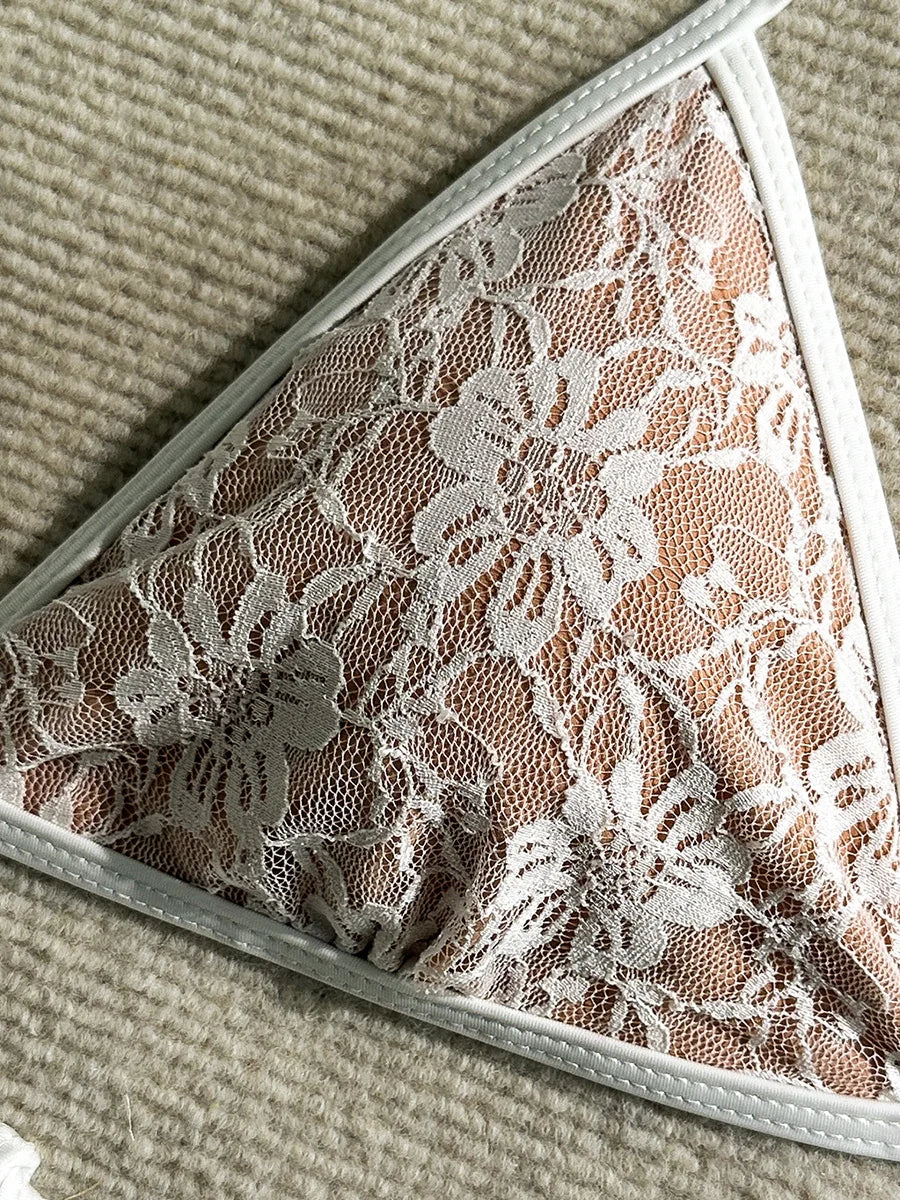 Embroidery Mesh Lace Halter Bikini