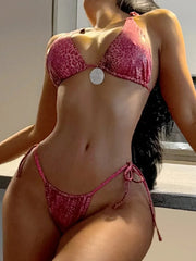 Snake Skin Halter Hollow Out Bikini