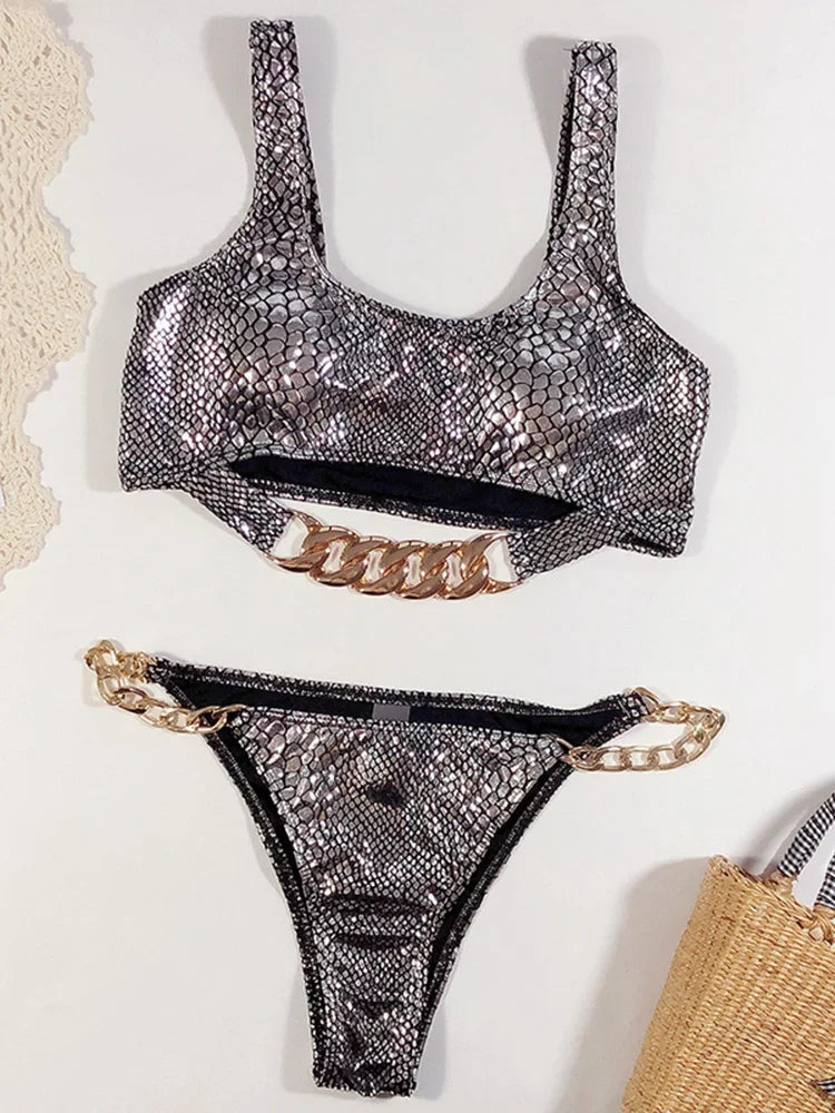 High Cut Metal Chains Bikini
