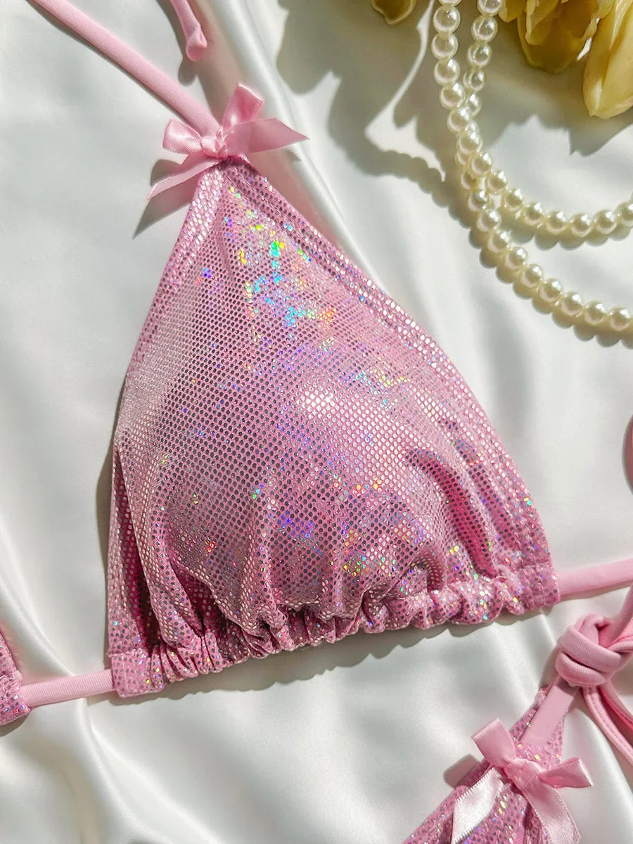 Glitter Sparkling Halter Bow Bikini